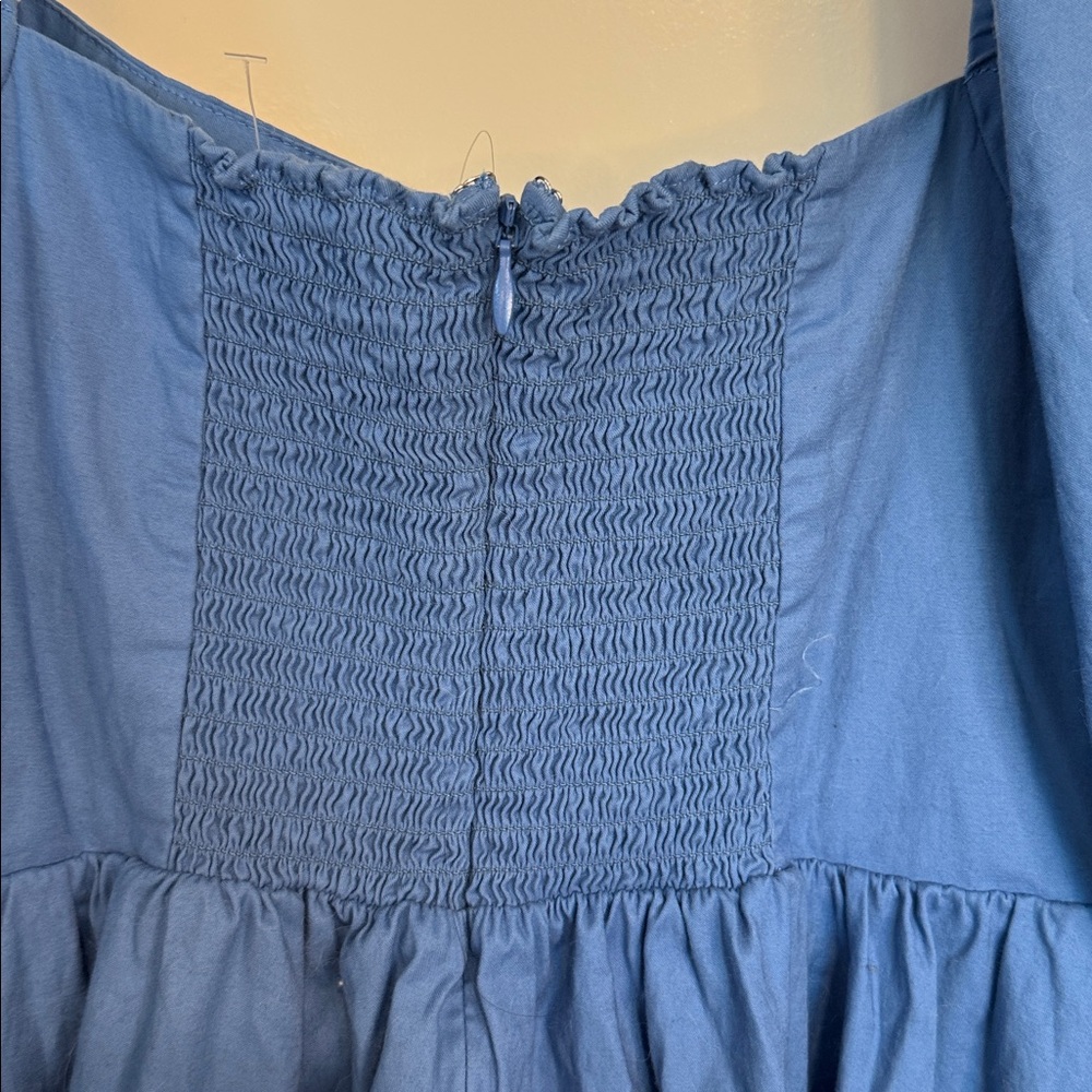 Reformation Michaela Square Neck Puff Sleeve Mini Dress Blue - Picture 7 of 12